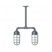 Montclair Light Works MSA050-40-T36-G07 - Vaportite, 2-light stem hung pendant with frosted glass and cast guard, Slate Gray