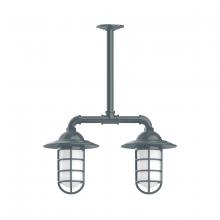 Montclair Light Works MSA052-40-T36-G07 - Vaportite, Style A shade, 2-light stem hung pendant with frosted glass and cast guard, Slate Gray
