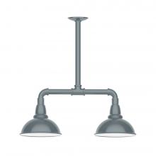 Montclair Light Works MSB105-40-W08-L10 - 8" Cafe shade, 2-light LED Stem Hung Pendant with wire grill, Slate Gray