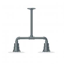 Montclair Light Works MSB157-40-T48-G06 - 8" Radial shade, 2-light stem hung pendant with Frosted Glass and cast guard, Slate Gray
