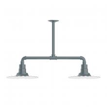 Montclair Light Works MSD158-40-T48-G06 - 12" Radial shade, 2-light stem hung pendant with Frosted Glass and cast guard, Slate Gray