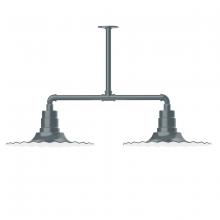 Montclair Light Works MSD159-40-T48-G06 - 16" Radial shade, 2-light stem hung pendant with Frosted Glass and cast guard, Slate Gray