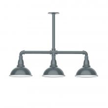 Montclair Light Works MSK105-40-W08-L10 - 8" Cafe shade, 3-light LED Stem Hung Pendant with wire grill, Slate Gray