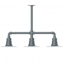 Montclair Light Works MSK157-40-T48-G06 - 8" Radial shade, 3-light stem hung pendant with Frosted Glass and cast guard, Slate Gray