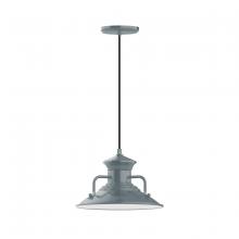 Montclair Light Works PEB142-40-C02-G06 - 12" Homestead shade, pendant w/ black solid fabric cord & canopy, Frosted Glass & cast guard