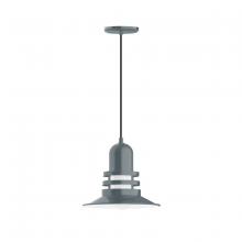 Montclair Light Works PEB148-40-C02-G07 - 12" Atomic shade, pendant with black solid fabric cord and canopy, Frosted Glass, Slate Gray