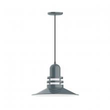 Montclair Light Works PEB149-40-C02-G07 - 16" Atomic shade, pendant with black solid fabric cord and canopy, Frosted Glass, Slate Gray
