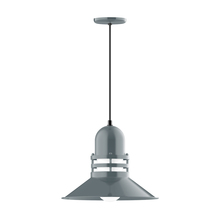 Montclair Light Works PEB150-40-C02-G07 - 16" Atomic shade, pendant with black solid fabric cord and canopy, Frosted Glass, Slate Gray