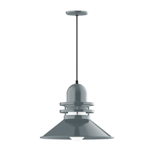 Montclair Light Works PEB151-40-C02-G07 - 18" Atomic shade, pendant with black solid fabric cord and canopy, Frosted Glass, Slate Gray