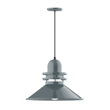 Montclair Light Works PEB152-40-C02-G07 - 20" Atomic shade, pendant with black solid fabric cord and canopy, Frosted Glass, Slate Gray