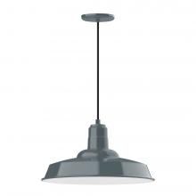 Montclair Light Works PEB185-40-W18-L13 - 18" Warehouse shade, LED Pendant with black cord and canopy, wire grill, Slate Gray