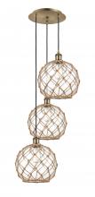 Innovations Lighting 113B-3P-AB-G122-10RB - Farmhouse Rope - 3 Light - 17 inch - Antique Brass - Cord Hung - Multi Pendant